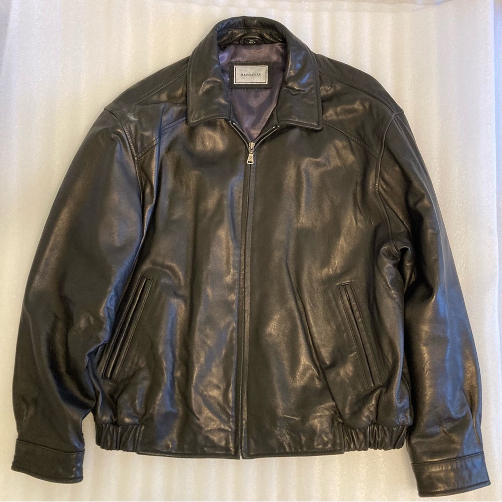 Men's Black Leather Jacket. Hathaway Brand.
